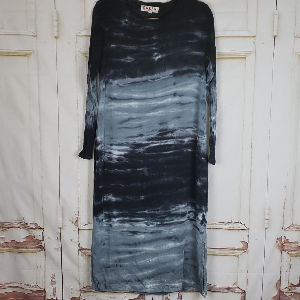 dolan Black and Gray Tie-Dye Midi Dress